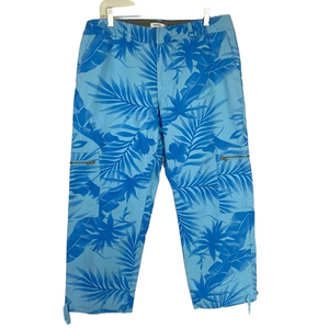 IZOD Blue Cropped Capri's Women’s Pants Size 12 Tropical Palm Print Y2K Vintage